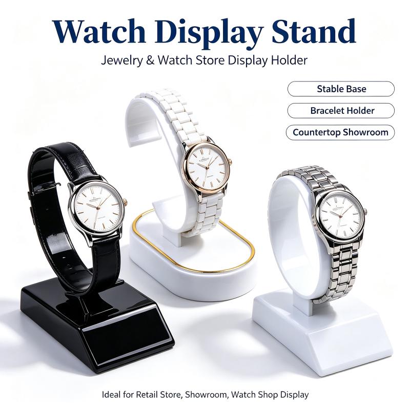 Jewelry And Watches Inc - ชั้นวางโชว์นาฬิกาแบบ C-Ring 2/4 ชิ้น สีดำ สีขาว
